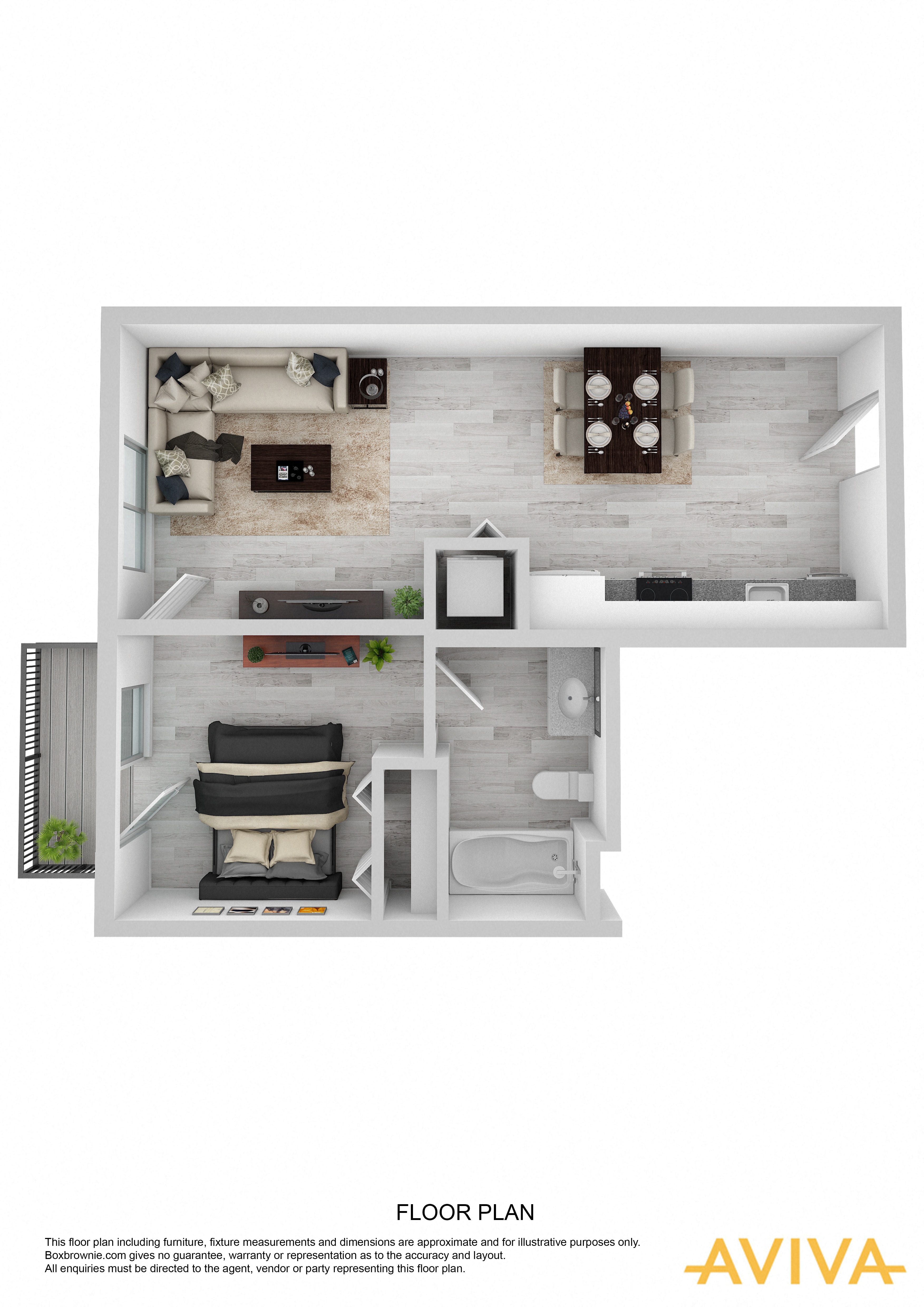 Floor plan for 1 bed, 1 bath, 504 sqft